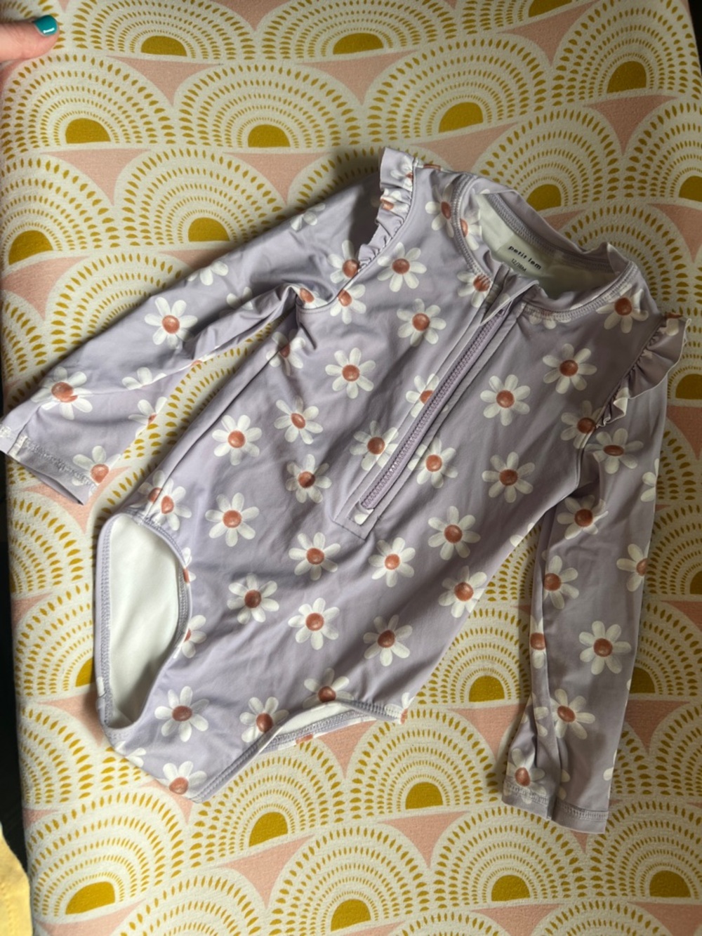 Petit Lem Lavender Daisy Long Sleeve One-Piece Swimsuit